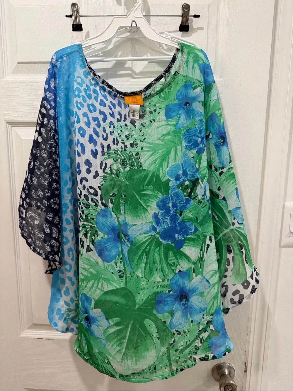 Ruby Rd. Green & Blue Tropical Floral Swim Cover-Up